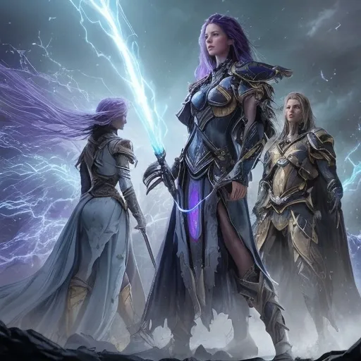 Prompt: Together, they continued their work, the tempest's power flowing through Leona's staff to cleanse the land, while Elspeth's wisdom and valor inspired the beings they had freed. Word of their victory spread, and soon, others from across Dominaria sought their aid, drawn by the tale of the fierce Leonin who had tamed the Phyrexian scourge.