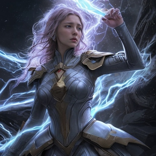 Prompt: Leona nodded, the weight of the prophecy settling heavily upon her shoulders. "I am ready to face them," she declared, the tempest's energy pulsing through her veins.