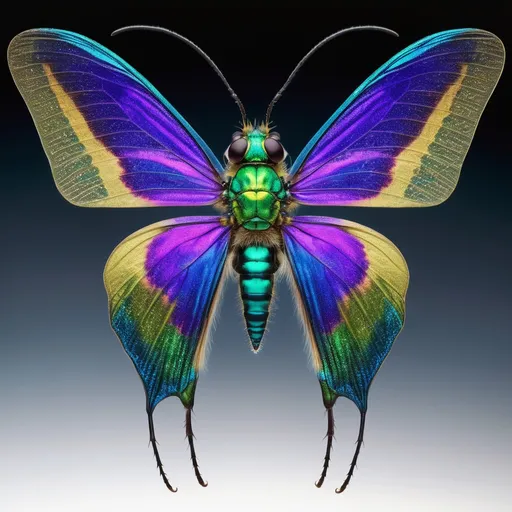 Prompt: Thri-kreen, male, 70 (human mid-30s equivalent), six-foot height, deep iridescent blue thorax, cerulean and emerald limbs, sharp dextrous claws, kaleidoscope green-gold eyes, vibrant purple antennae, elongated head, gentle graceful movements, peaceful demeanor, rare Mindsinger lineage, deep blue exoskeleton, intricate chitters, archivist, ancient knowledge, soft melodic voice, philosophical, skilled diplomat, commanding presence, contemplative, respectful of life, ancient tome learner, restorer of lost powers, wise soul.