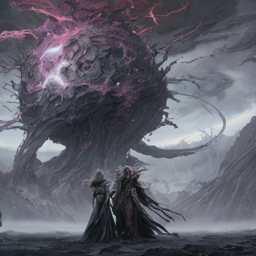 Prompt: With a final nod, Leona and Elspeth turned their gaze to the swirling chaos of the Conflux. The Phyrexian taint was thick there, a pulsing cancer on the fabric of reality. The very air was a cacophony of discordant whispers and the screams of the tortured lands.