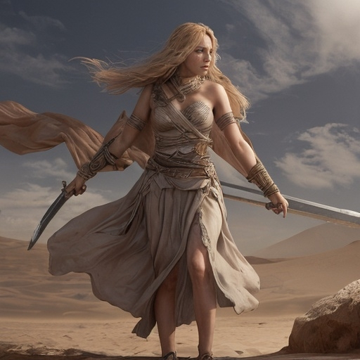 Prompt: The scroll spoke of a prophecy, a warrior from the desert lands who would wield the power of the tempest to fight the Phyrexians. Her heart racing, Leona knew the words were speaking of her. It was not just fate that had led her to this place; it was her destiny.