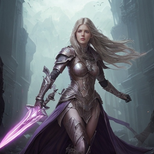 Prompt: Elspeth stepped alongside her, her sword gleaming in the corrupted light. "We fight for the soul of this plane," she shouted, her voice a clarion call to battle.