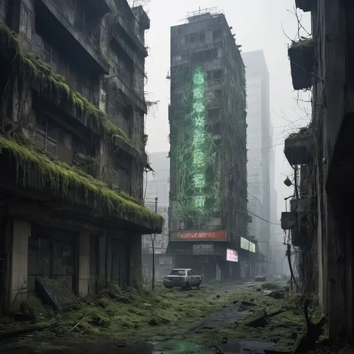 Prompt: Neon Ruins of the Forgotten Metropolis
"Amid a sprawling, decayed cityscape, neon lights flicker faintly in the ruins of skyscrapers overtaken by moss and vines. Holographic billboards project ghostly images of long-forgotten advertisements, their colors blending into the misty air. On the cracked streets below, robotic creatures scavenge among the remnants of the past, their glowing eyes scanning the darkness. A central plaza features a massive, shattered statue of a figure holding a glowing orb, its light still pulsating faintly with mysterious energy. Above, a perpetually overcast sky glows faintly from distant lightning storms. The mood is eerie yet vibrant, with detailed textures on the overgrown structures, glowing neon elements, and the rusted, mechanical scavengers."