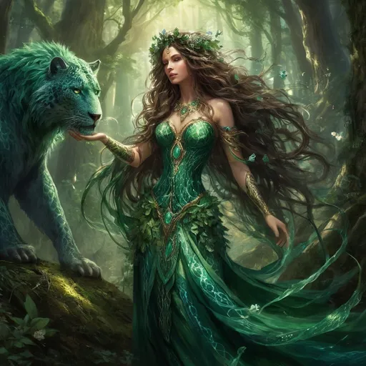 Prompt: In the mystical realm of Eldoria, the Female Gog stands as a formidable figure, embodying the wild beauty and untamed spirit of the ancient forests. With her towering stature, she is a magnificent creature, draped in shimmering emerald scales that glisten in the dappled sunlight. Her long, flowing hair resembles cascading vines, adorned with vibrant blossoms that bloom in an array of colors, reflecting the changing seasons. Her eyes, deep and wise, hold the secrets of the woodland, sparkling like rare gems as they survey her domain. Strong yet graceful, she moves silently through the underbrush, her powerful limbs allowing her to navigate the dense thickets with ease. Known as a guardian of nature, the Female Gog possesses an innate connection to the flora and fauna, able to communicate with animals and coax plants to bloom with a mere whisper. Legends speak of her ability to manipulate the elements, calling forth gentle rains or summoning fierce storms to protect the sacred lands she watches over. With a heart as fierce as her spirit, she fiercely defends her territory from intruders, wielding a staff crafted from ancient wood, entwined with living vines that pulse with magic. As the sun sets and the moon rises, the Female Gog dances under the starry sky, her laughter echoing through the trees—a reminder that nature's magic is ever-present, and that she is its powerful protector. In her presence, one cannot help but feel a sense of awe and wonder, for she is not just a creature of legend but a living embodiment of the wild spirit of Eldoria.