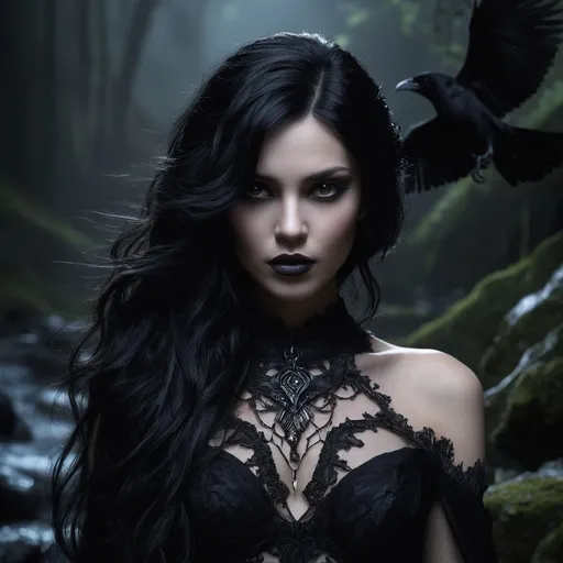 Prompt: In the shadowy recesses of a realm where darkness intertwines with allure, the Female Fiend emerges, a captivating embodiment of both beauty and menace. Her skin glistens like obsidian under the moonlight, each movement fluid and mesmerizing, hinting at her supernatural origins. With flowing, raven-black hair cascading like a waterfall of night, she possesses eyes that burn with the intensity of molten gold, capable of piercing through the bravest of souls. Adorned in intricate armor that melds with her lithe form, each piece is etched with ancient runes, whispering secrets of power and seduction. Her presence commands both fear and fascination, as she dances between the line of enchantress and tormentor. With a whisper, she can bend the wills of the weak, and with a flick of her wrist, she conjures illusions that ensnare the unsuspecting. The Female Fiend is a master of manipulation, wielding her charm like a double-edged sword, captivating hearts while leaving chaos in her wake. In her world, trust is a fleeting illusion, and every encounter with her is a gamble with fate itself.