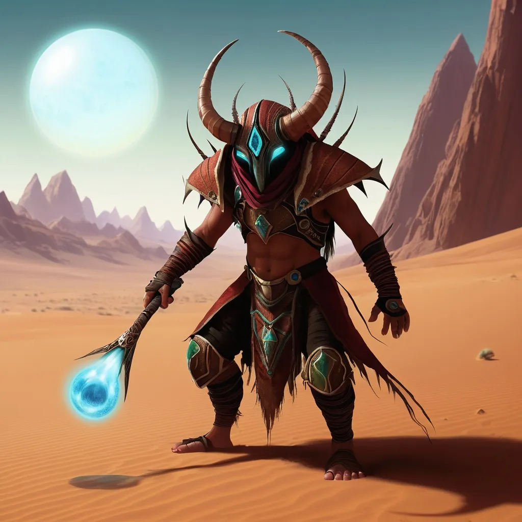 Prompt: Born on the planet Athas, in the shadow of the Ringing Mountains, Xy'thazzik hails from a rare lineage of Thri-kreen known as the Mindsingers. His tribe, the Chime-Runners, were once renowned for their ability to manipulate the very fabric of reality through their intricate and melodious chitters. However, the harsh desert world of Athas is unforgiving, and the Chime-Runners' power waned with the scarcity of water and fertile land. Xy'thazzik grew up amidst the ruins of ancient civilizations, the whispers of forgotten knowledge echoing through the sands. His insatiable curiosity and prodigious memory led him to become an archivist of sorts, preserving the stories and secrets of his people and the lands they once roamed.

When a powerful sorcerer-king threatened his tribe's last bastion, Xy'thazzik embarked on a journey to seek allies and uncover the lost art of the Mindsingers. His travels took him through treacherous canyons and across barren wastelands, facing beasts and adversaries that would have crushed a lesser creature. Yet, his unshakable resolve and his uncanny knack for diplomacy won him the respect and friendship of many, including rogue humans, dwarfs, and even a solitary elf. These alliances were crucial in his quest, for Xy'thazzik had no interest in confrontation. Instead, he sought to understand the hearts and minds of others, to find harmony where there was once only discord.

In the city of Tyr, Xy'thazzik discovered a tome rumored to hold the key to his people's lost powers. The text was written in an ancient language, long forgotten by the Thri-kreen. Through years of study and perseverance, he taught himself to read and interpret the archaic script. The knowledge contained within was vast, speaking of a time when Athas was not a desert but a lush and thriving world, and the Mindsingers were its custodians. Armed with this wisdom, Xy'thazzik set forth to restore the balance of his homeland.