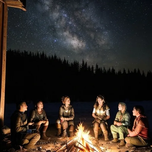 Prompt: One evening, as the stars began to twinkle in the velvet sky, she stumbled upon a group of weary travelers huddled around a small campfire. They were planeswalkers, beings capable of traversing the vast expanse of the Multiverse, much like herself. They shared tales of distant lands and battles lost and won, and Leona felt a kinship with them, a bond forged in the fires of shared experiences.