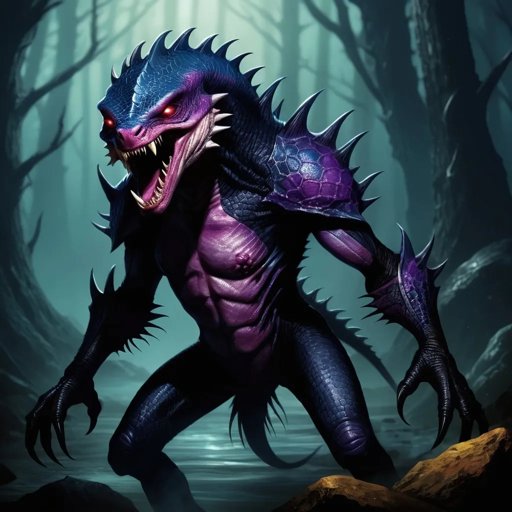 Prompt: Glimmerdusk is a creature of dual natures: the cunning and ruthless predator of the underdark and the