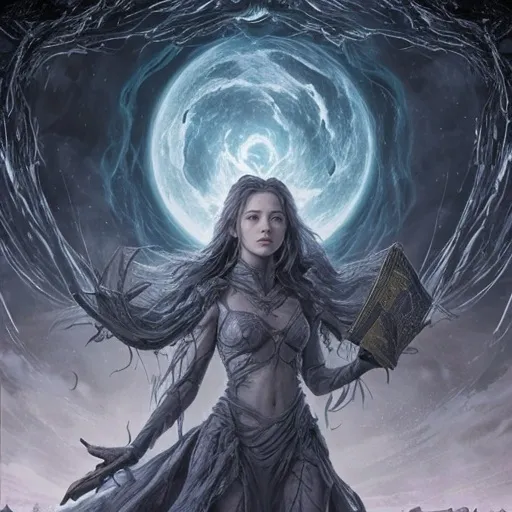 Prompt: With trembling paws, she reopened the tome. The pages fluttered in an unseen breeze, revealing ancient diagrams and incantations that sang of the tempest's creation. Leona's eyes widened as she read of the Great Sundering, a time when the gods had split a single world into countless planes to save it from the Phyrexian scourge. The tempest was born from the agony of that world's shattering, a living embodiment of its fury and loss.