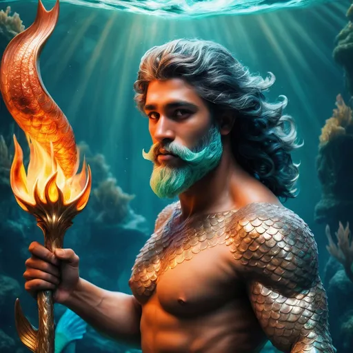 Prompt: Thal is a curious blend of the old and the new, a merman whose spirit resonates with the wisdom of his ancestors yet burns with the fire of a young heart yearning for discovery. He is wise beyond his years, a trait that often makes him seem stoic and introspective. Yet beneath this solemn exterior lies a passionate soul, one who finds joy in the simple beauty of a bioluminescent jellyfish's dance and the complex melodies of the whale's song. Thal is a natural leader, inspiring loyalty and devotion with his kind words and selfless actions.

Despite his noble lineage, Thal is not one to shy away from the company of creatures of all walks of life. He finds kinship in the curious gaze of a sea creature and values the wisdom of the eldest inhabitants of the deep. His empathy extends to the land-dwellers, whose follies and triumphs he has studied with fascination. This has earned him both respect and skepticism among his fellow Atlanteans, who often struggle to understand his fascination with the alien world above the waves.

Thal's quirks include an obsessive curiosity about the surface world, which often leads him to