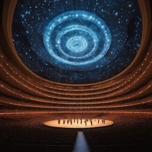 Prompt: Celestial Opera Hall
"A grand opera hall suspended in the void of space, its structure crafted from translucent glass and swirling stardust. Rows of floating seats encircle a glowing, circular stage, where performers clad in luminous, flowing robes appear to hover as they sing. Above them, constellations shift and align, forming dynamic patterns that respond to the music. The audience, an eclectic mix of alien beings and ethereal figures, watches in silence, their forms shimmering with faint light. The vast expanse of space beyond the opera hall is filled with vibrant nebulae and drifting meteors. The mood is awe-inspiring and surreal, with intricate details on the performers, architecture, and cosmic backdrop."