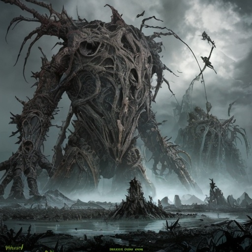 Prompt: The two planeswalkers approached the Phyrexian stronghold, a monstrous construct of corroded steel and pulsing biomechanical organisms that sprawled across the once-sacred land like a malignant tumor. The sky above was a sickly green, churning with the corrupted essence of the planes they had invaded.