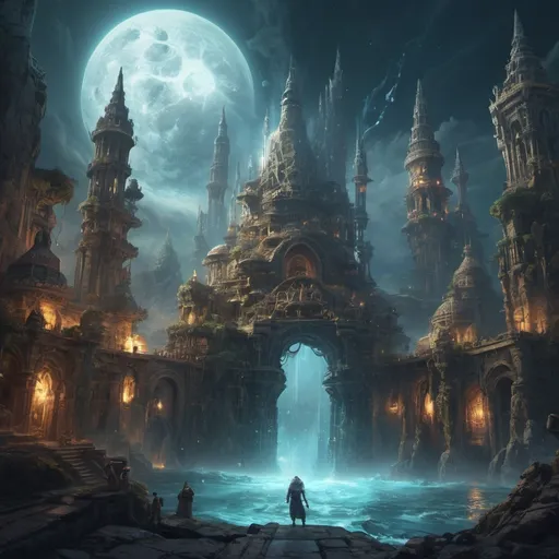 Prompt: Background: A sprawling ancient city built on floating islands above an endless ocean, connected by glowing bridges of energy.
Action: A hooded mage casts a massive spell, causing a vortex of energy and magical glyphs to rise into the sky.
Render Style: Highly detailed with intricate architecture, vibrant lighting, and glowing magical effects.
Theme: Mystery and awe-inspiring power.