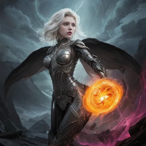 Prompt: The creature before her was a master of manipulation, using fear and power to bend others to its will. But Leona was the storm's herald, the guardian of balance, and she would not be swayed. With a fierce roar, she called forth a blast of pure solar energy, the light so brilliant it seared the eyes of the Phyrexians. The leader staggered, its form momentarily obscured by the intensity of the light.