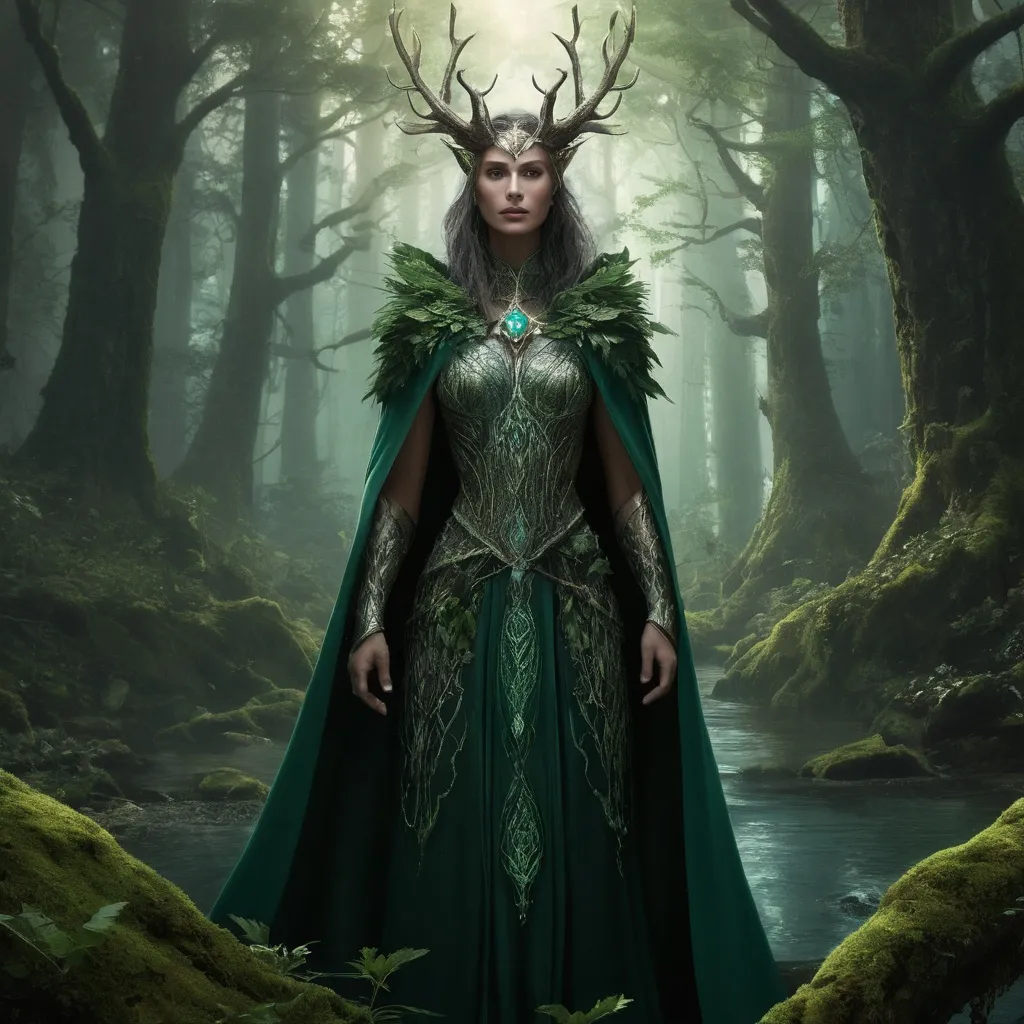 Prompt: In the mystical realm of Eldoria, where ancient forests whisper secrets and mountains cradle the skies, the Female Gog stands as a formidable yet enchanting figure. Towering above the tallest trees, she is a guardian of the wild, adorned with a cloak woven from the emerald leaves of the Great Eldertree. Her skin shimmers like the surface of a tranquil lake, reflecting hues of green and blue, and her hair cascades in wild tendrils, resembling flowing vines dotted with luminescent flowers that bloom only in the moonlight. With eyes like deep sapphires, the Female Gog possesses a gaze that can pierce through deception and reveal the truth hidden in the hearts of creatures great and small. Her presence commands respect; animals flock to her side, drawn by an innate understanding that she is their protector. She wields a staff carved from ancient wood, crowned with a crystal that pulses with the rhythm of the earth, harnessing the elemental forces of nature to aid her in times of need. Yet, beneath her fierce exterior lies a gentle spirit. The Female Gog often wanders through the enchanted glades, healing wounded creatures and nurturing the flora that flourishes under her care. Legends say that when the world is in peril, she rises from her slumber, a beacon of hope and strength, ready to defend the harmony of nature against any threat. In every whispered tale and every flicker of magic, the Female Gog embodies the essence of the wild—wildly fierce, yet tenderly nurturing, an eternal guardian of the enchanted lands of Eldoria.