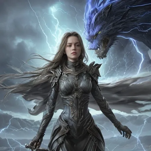 Prompt: Leona nodded, her eyes never leaving the monstrous creature that had dared to threaten her newfound home. The tempest within her roared to life, the winds around her growing stronger, the lightning bolts dancing around her staff brighter. The time for diplomacy had passed; now was the time for action.