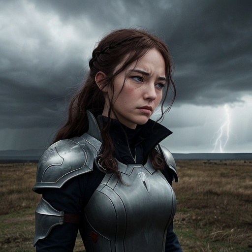 Prompt: Leona nodded solemnly. She knew this moment had been inevitable since the day she'd made her pact. The sky grew darker, the winds stronger, and the distant rumble of thunder grew louder. Her heart pounded in anticipation of the challenge ahead.