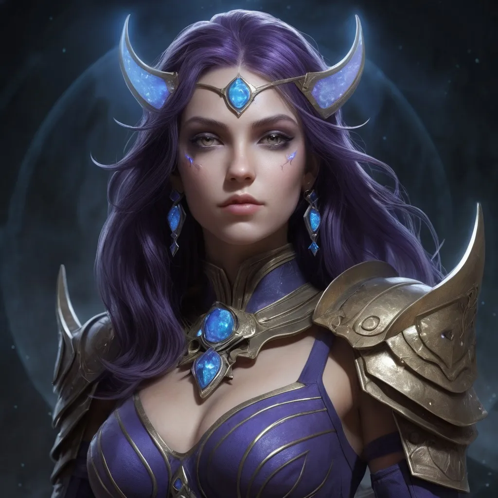 Prompt: Born in the floating city of Aetheria, Elara is the youngest daughter of House Nightshade, a lineage known for their prowess in the arcane arts and fierce defense of the Adaro realms. Her mother, an esteemed scholar of the cosmos, taught her the ancient knowledge that fuels their magic, while her father, a renowned warrior, instilled in her the virtues of valor and honor. Her early life was one of rigorous training and study, as she was groomed to become a guardian of the realms. When the Great Eclipse occurred, the cosmic event that sent the Adaro into a frenzy of change, Elara was barely a hundred years old. It was during this tumultuous time that she discovered her unique ability to commune with the stars themselves. Her gift was unprecedented, and her family saw it as a sign that she was destined for greatness.

Elara's path diverged from that of her kin when she encountered a rogue comet that spoke to her in the language of the heavens. It revealed to her the impending doom that threatened not just her people, but the very fabric of the universe. This revelation led her to abandon her formal training and embark on a solitary quest across the realms, seeking to unravel the mysteries of the cosmos and prevent the unfolding apocalypse. Her travels have taken her to the far reaches of the known cosmos, where she has encountered strange beings and uncovered lost artifacts that whisper of a time before the stars themselves.