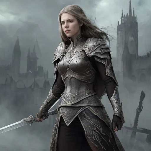 Prompt: Elspeth stepped forward, her sword lowered but at the ready. "Your reign of terror ends here," she declared, her voice echoing through the now-silent battlefield.