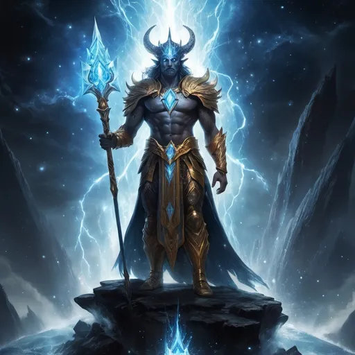 Prompt: "A luminous demigod standing on an obsidian spire, radiating divine energy, surrounded by golden and azure sigils of protection."
"Eyes glowing like stars, holding a spear of stardust bound by lightning, ethereal robes rippling in celestial winds."
"A chaotic divine realm with firestorms, ice, waterfalls into voids, and floating crystals, with celestial beings bowing in the distance."
"Epic fantasy art, 8K resolution, vibrant cosmic colors (purples, golds, blues), dynamic lighting, high detail, surreal and majestic composition."

