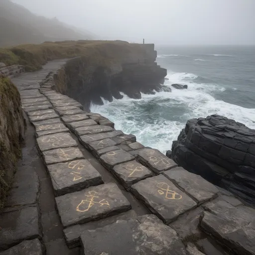 Prompt: "Along a rugged coastal cliff, a weathered stone crosswalk extends toward the edge, where waves crash dramatically against the rocks below. At the center of the crosswalk stands a legendary sword embedded deep in an ancient stone pedestal, its hilt intricately adorned with runes that glow faintly in the misty sea air. Nearby, a delicate jam jar rests incongruously on the stones, its lid slightly ajar, revealing rich, ruby-red preserves that catch the soft, diffused sunlight. Beside it, a sleek, modern microscope is set up, its lenses reflecting the pale hues of the overcast sky. The juxtaposition of the mystical sword, the humble jam jar, and the scientific instrument creates an atmosphere of mystery and wonder, blending elements of myth, domesticity, and discovery. Hyper-detailed textures capture the rough stone, the metallic sheen of the sword, the glossy surface of the jam, and the precision of the microscope, all framed by the dramatic coastal setting."