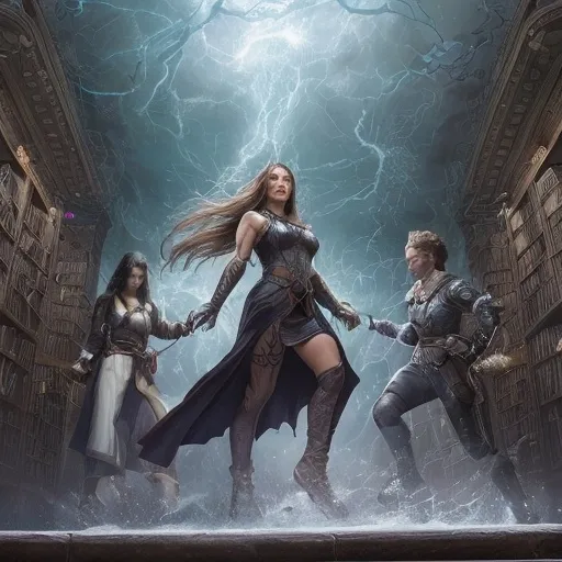 Prompt: The day they were to leave the sanctuary of the library, Leona felt a profound shift within her. The storm was no longer a wild beast to be tamed but an extension of her very being, a force she could command with precision. The air around her was charged with anticipation as she stood before Elspeth, staff in hand.