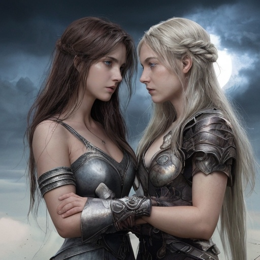 Prompt: The two women stood in the quiet eye of the storm, their eyes locked in understanding. Elspeth's gaze was intense, her every word a testament to the battles she had fought and the lessons she had learned. Leona knew that she had found a kindred spirit, one who had faced her own demons and emerged stronger.