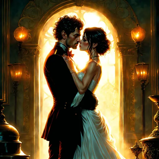 Prompt: ↑ ★★★★☆ ✦✦✦✦✦, the kiss, professional, graphic novel cover art, dos game, absurd res, TIFF