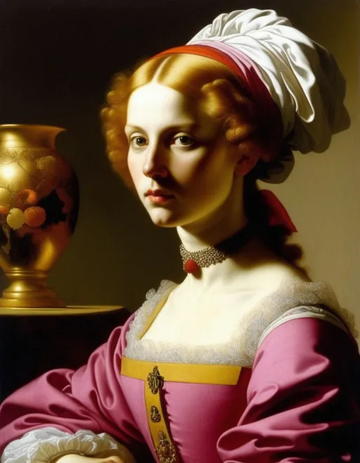 Prompt: a woman, Georges de La Tour, baroque, oil on canvas, highly detailed