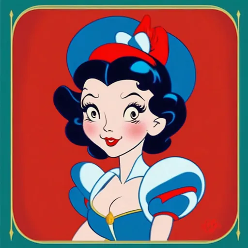 Prompt: Snow White in the style of Betty Boop, ((cel shaded animation by Max Fleischer)), sks, 1930s aesthetic, inspired by Pedro Álvarez Castelló, matte, by Inshō Dōmoto, professional, masterpiece, artstation hq, behance hd, taschen, TIFF, 8k uhd