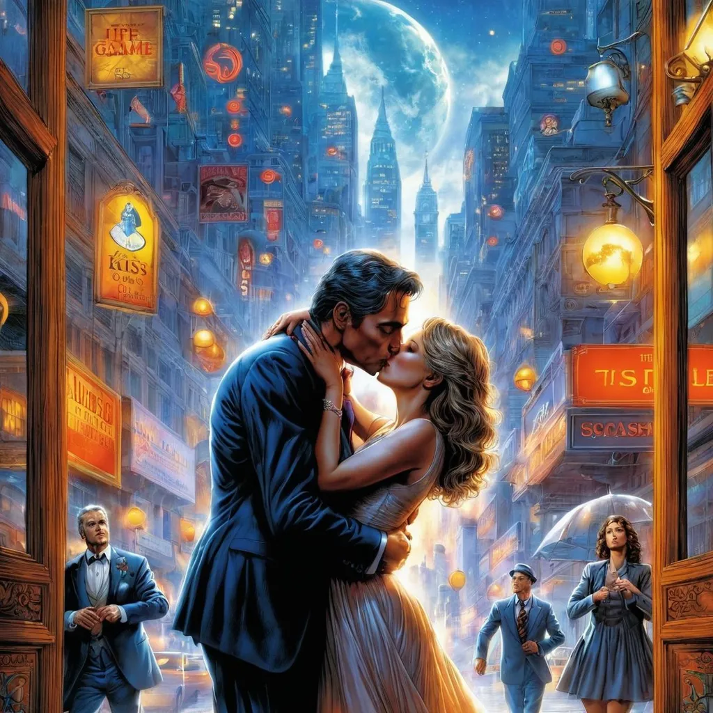 Prompt: ↑ ★★★★☆ ✦✦✦✦✦, the kiss, professional, graphic novel cover art, dos game, absurd res, TIFF