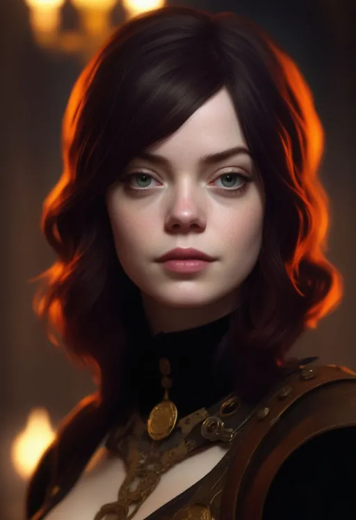 Prompt: dark goth gothic steampunk emma stone, cinematic lighting, unreal engine 5, style by klimt and nixeu and ian sprigger and krenz cushart.
