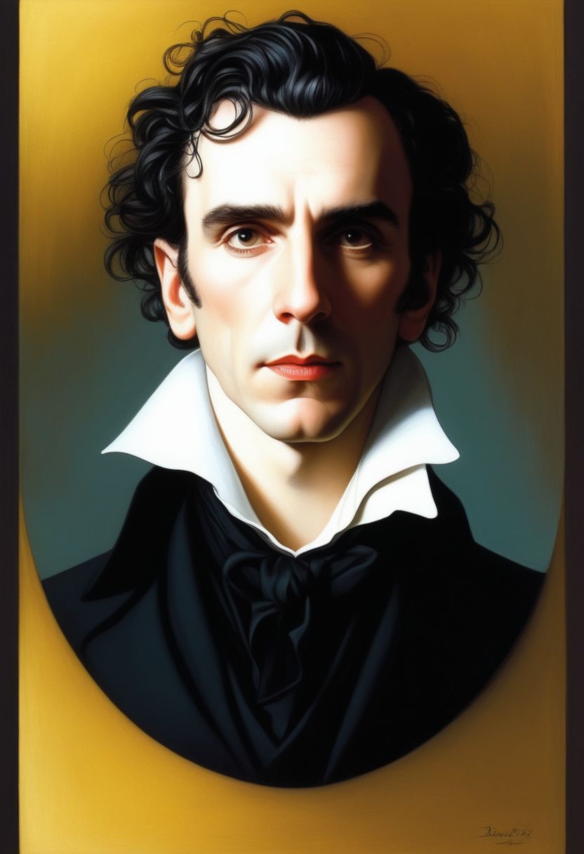 Prompt: Daniel Day Lewis as Lord Byron, by Brian Stelfreeze, Edmund Leighton, Michelangelo Merisi Da Caravaggio, fantasy art, neo-gothic, dreamlike