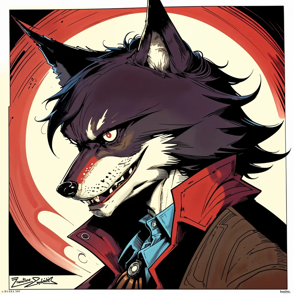 Prompt: p4n3lz, zrpgstyle, gentleman wolf, anthropomorphic character portrait, discord profile picture, artwork, by Jean-Baptiste Monge, Frank Miller, Francesco Francavilla