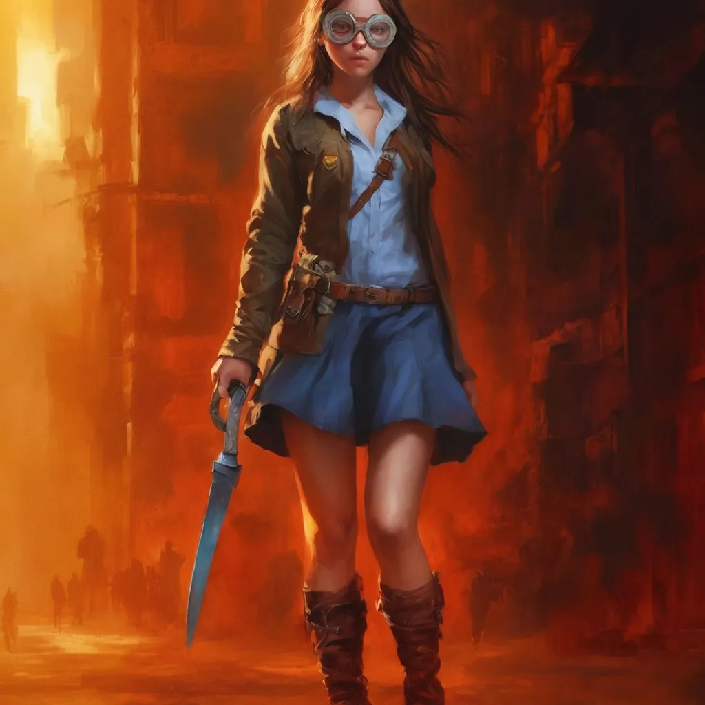 Prompt: A girl wearing steampunk goggles, old building, dndbeyond, by Nokolai Ge and Quentin Tarantino and Käthe Kollwitz, oil on canvas, dreamlike, artstation hq, behance hd, award winning, TIFF