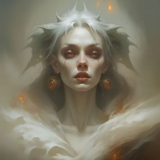 Prompt: high detail dark fantasy picture of an evil hybrid woman by Sabbas Apterus, square image, centered, 32k huhd
