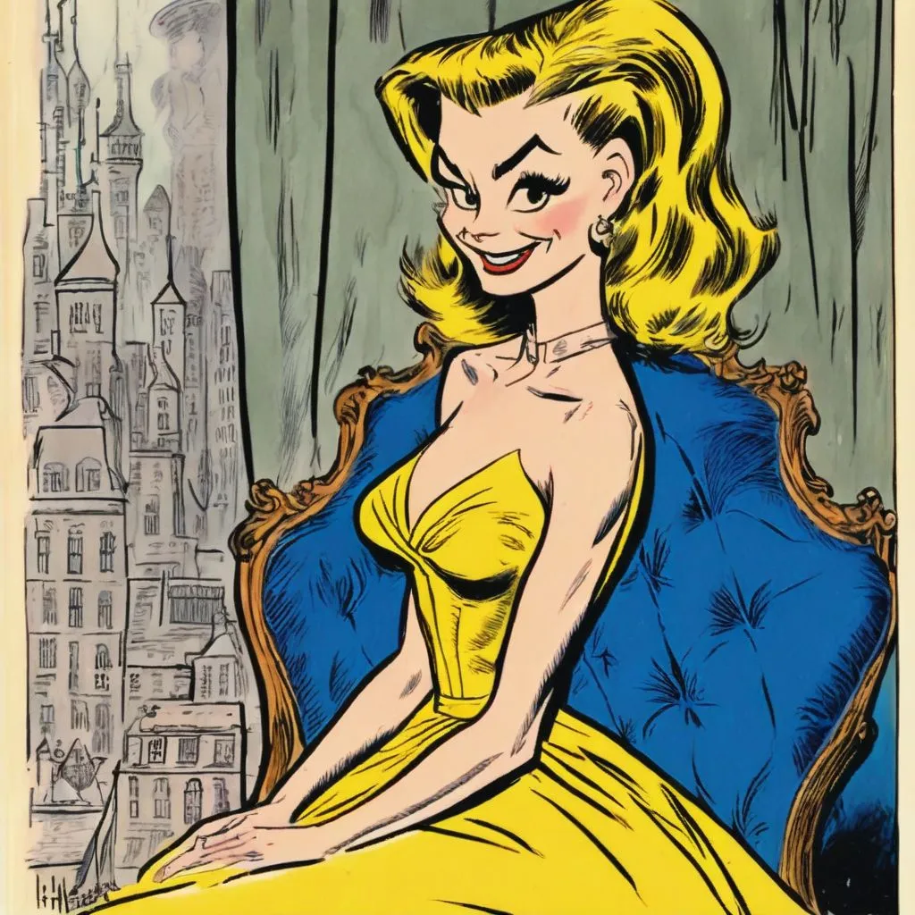 Prompt: art by Harvey Kurtzman, Margot Robbie, cartoon, circa 1958