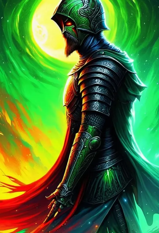 Prompt: Alena Aenami's work depicting The Green Knight, medieval arthurian fantasy aesthetic