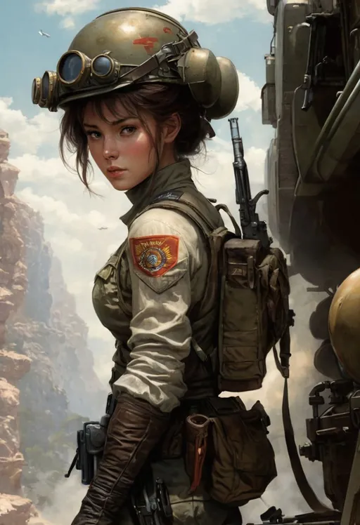 Prompt: female tank commander, matte painting by Larry Elmore, 2d game concept art, anime by Yoshiyuki Tomino, cel shaded, by Jakub Rozalski, ↑ ★★★★☆ ✦✦✦✦✦