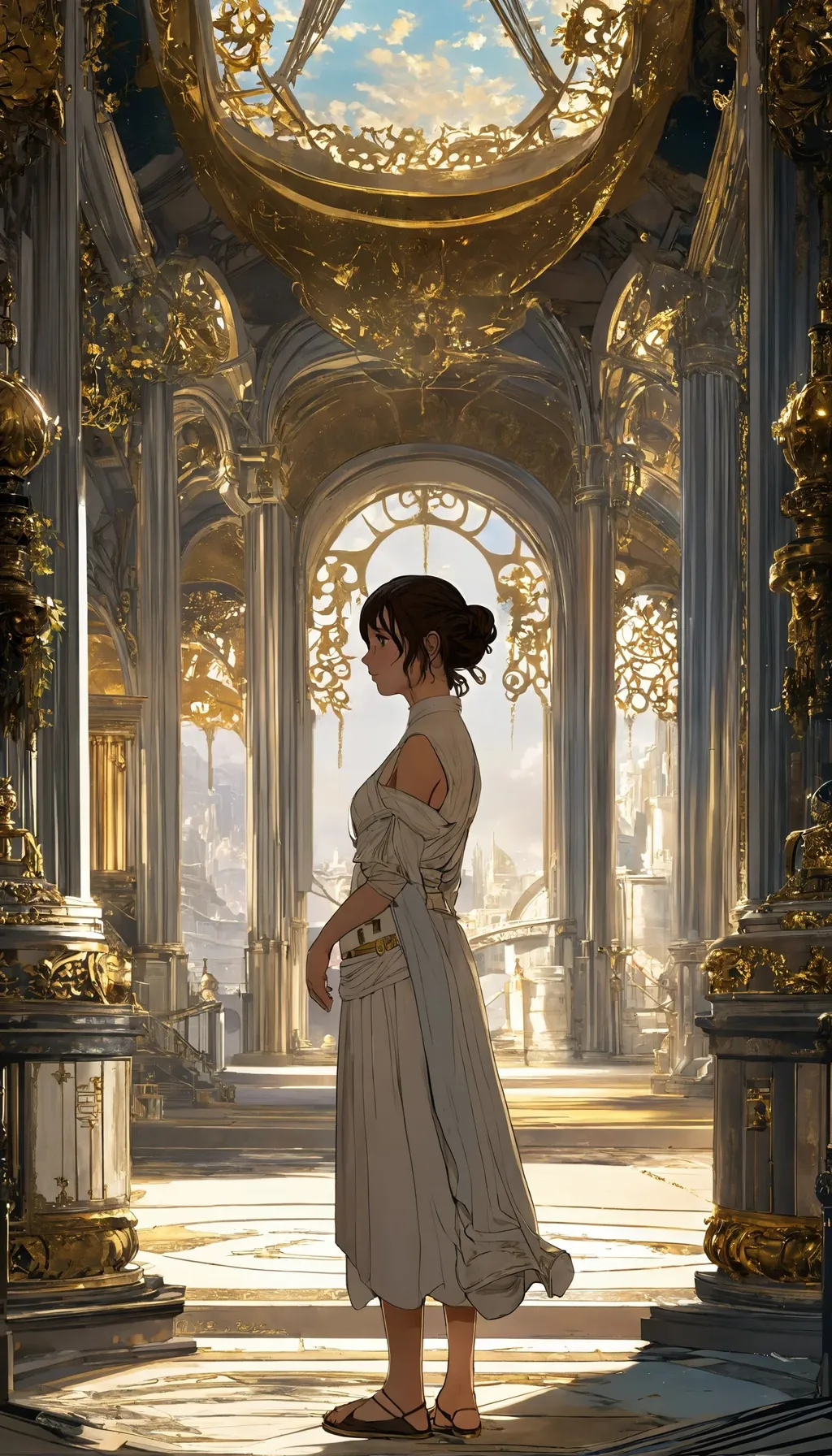 Prompt: anime visual of a young woman, enviroment concept art for star wars base, dviant art, ornate and intricate backdrop, virtuoso, pride and prejudice, taschen, TIFF