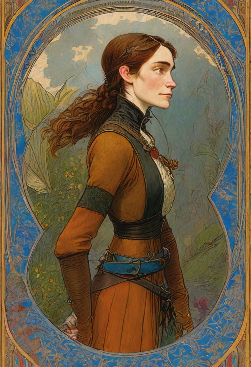 Prompt: a painting of a woman with long hair, a character portrait, inspired by james christensen, Artstation contest winner, art nouveau, gordon freeman as a woman, beeple and jean giraud, waist up portrait, flat mucha