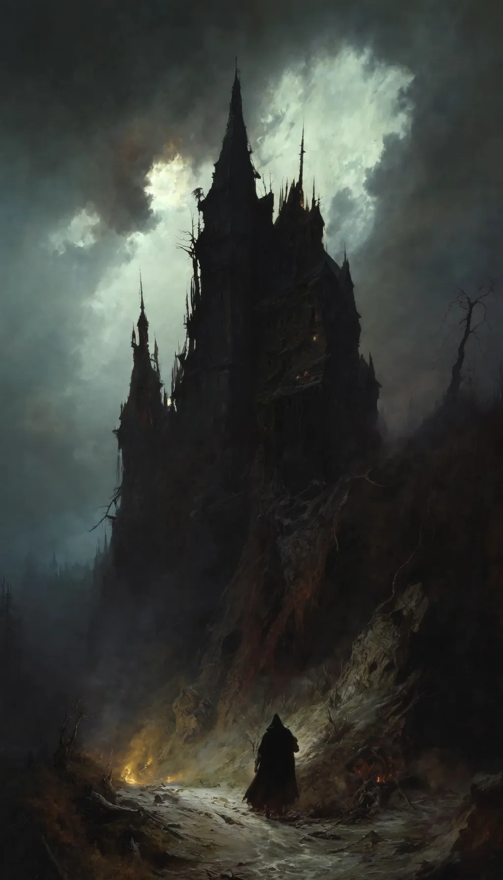 Prompt: ↑ ★★★★☆ ✦✦✦✦✦, epic dark horror fantasy painting by Alexander Fedosav, by Ken Kelly, by Aleksey Savrasov, oil on canvas, cgsociety, professional, absurd res, #screenshotsaturday, #myportfolio