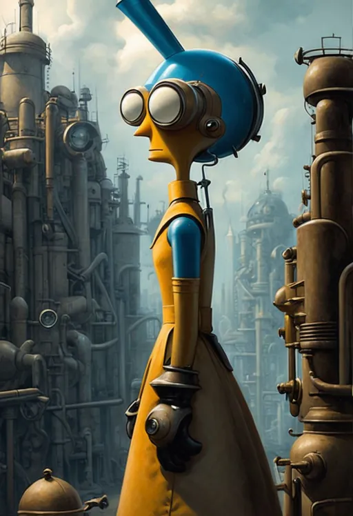 Prompt: a retrofuturistic robot maid with big eyes, matt groening cartoon art, by Slawomir Maniak, taschen, TIFF