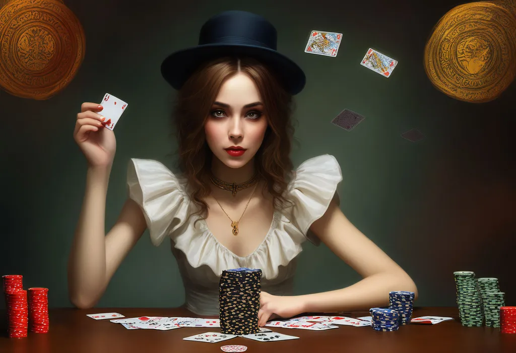 Prompt: a woman sitting on the ground surrounded by playing cards, a character portrait by Minerva J. Chapman, featured on deviantart, abstract illusionism, tarot card, quantum wavetracing, photo, ↑, professional, absurd res, TIFF