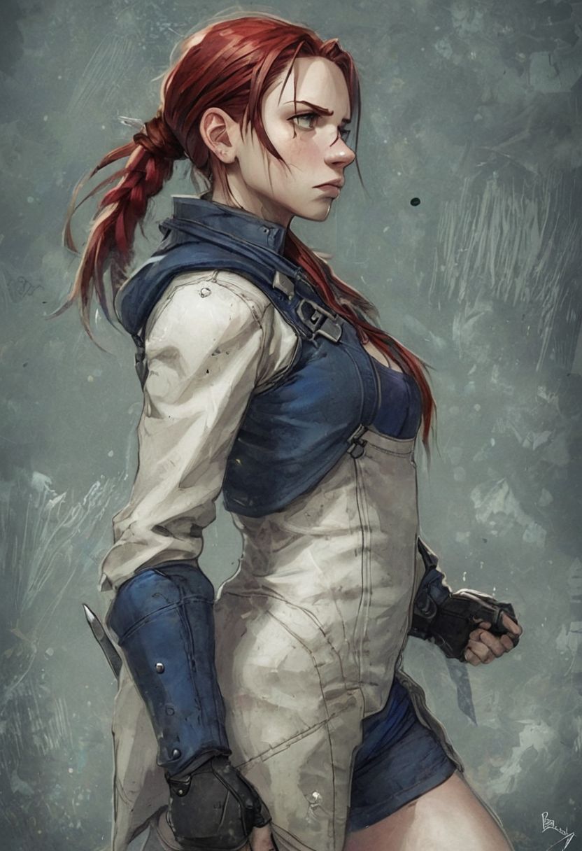 Prompt: ((female character from from Fullmetal Alchemist)), (artwork in the style of guweiz), ((indigo! and venetian red!)), billy wilder, taschen, TIFF