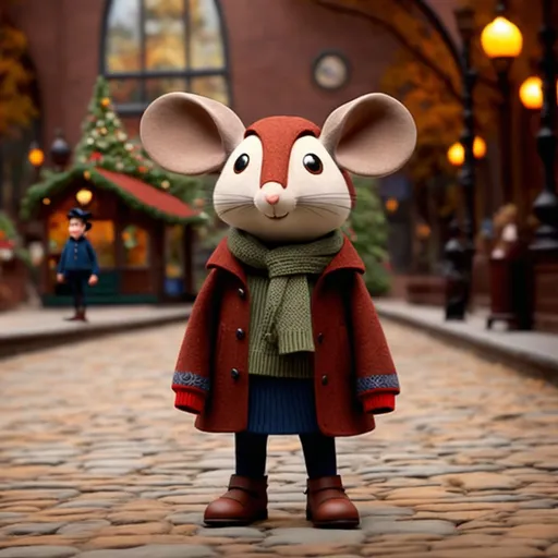Prompt: an embroidered brown mouse dressed in a peacoat, Pixar Style, TIFF