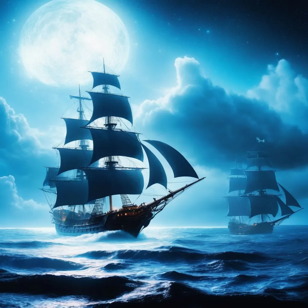 Prompt: (Pirate ship sailing into a bioluminescence sea with a galaxy in the sky), sks, epic, 4k, ultra