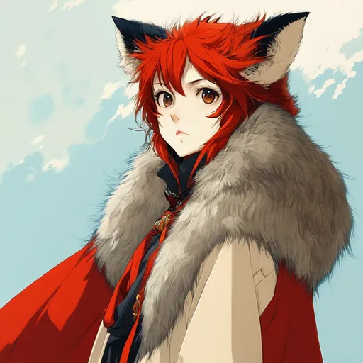 Prompt: anime style fox girl by a-1 pictures and akihiko yoshida, kimono, fur-trimmed hood, large ears, cel shaded, intricate, elegant, hyperrealism, airbrush, professional, masterpiece, artstation hq, behance hd, taschen, TIFF, 8k uhd