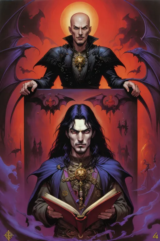 Prompt: p4n3lz, zrpgstyle, dark fantasy, vampire, romance, book cover, high reality, surrealistic, 4k, by Donato Giancola and Gerald Brom