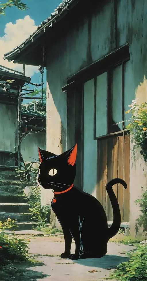 Prompt: vril, miyazaki, an old home from the 1930's, 1990s anime sci-fi kooky cat female